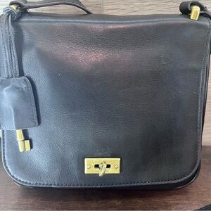 FOSSIL Vintage Black Soft Supple Leather Bag Key Flap Gold Turn Key Hardware